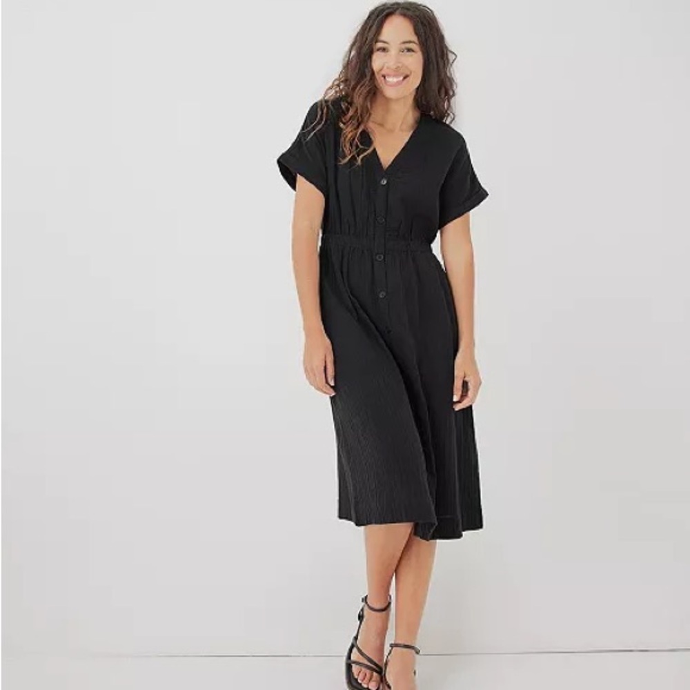 Pact Dark Gray V-Neck Shirt Dress